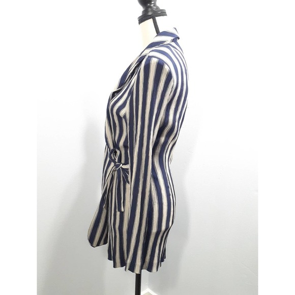 Navy and White Striped Wrap Blouse - Picture 4 of 7